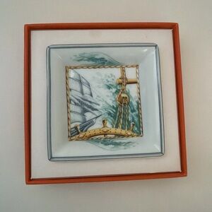 Hermès "Patchwork Bourrasque" Small Square Porcelain Tray - Used In Box